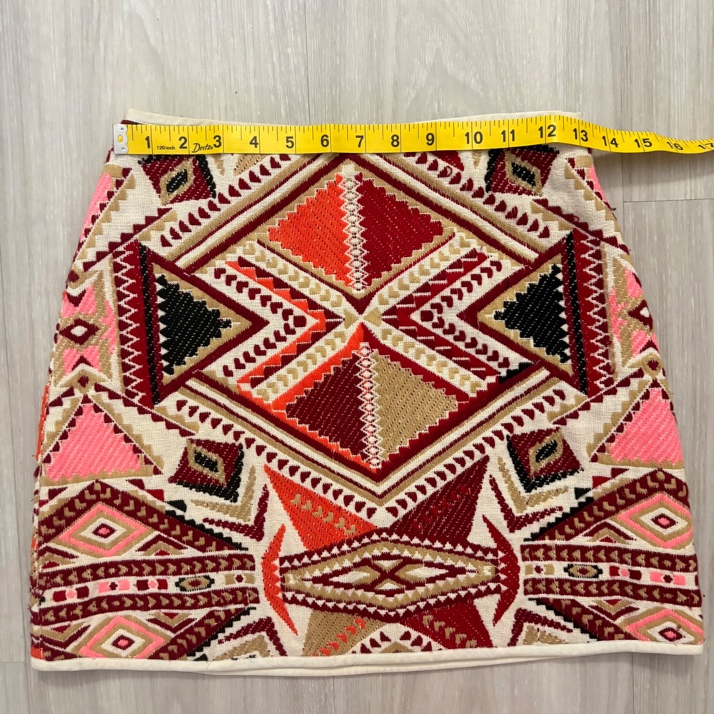 Topshop Women Skirt Mini Aztec Geometric Tapestry MultiColor Woven Festival US 4 - Picture 6 of 11